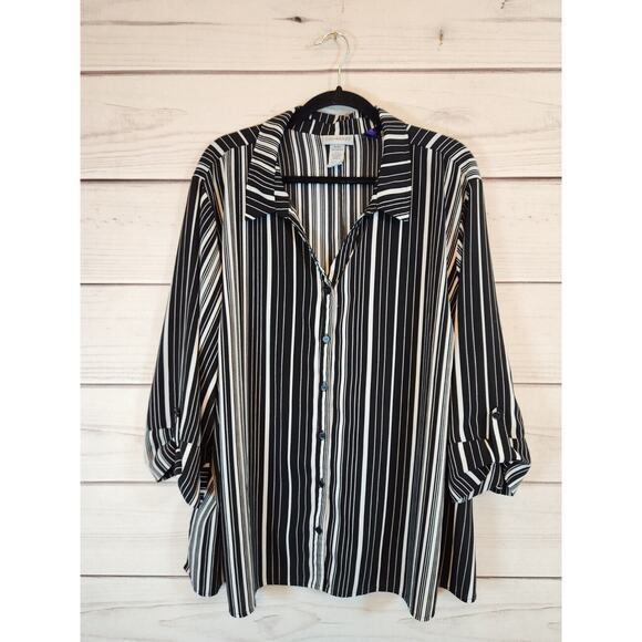 Catherines Womens 3/4 sleeve Black White Striped Button Down‎ Shirt Size 3XWP - Picture 1 of 5